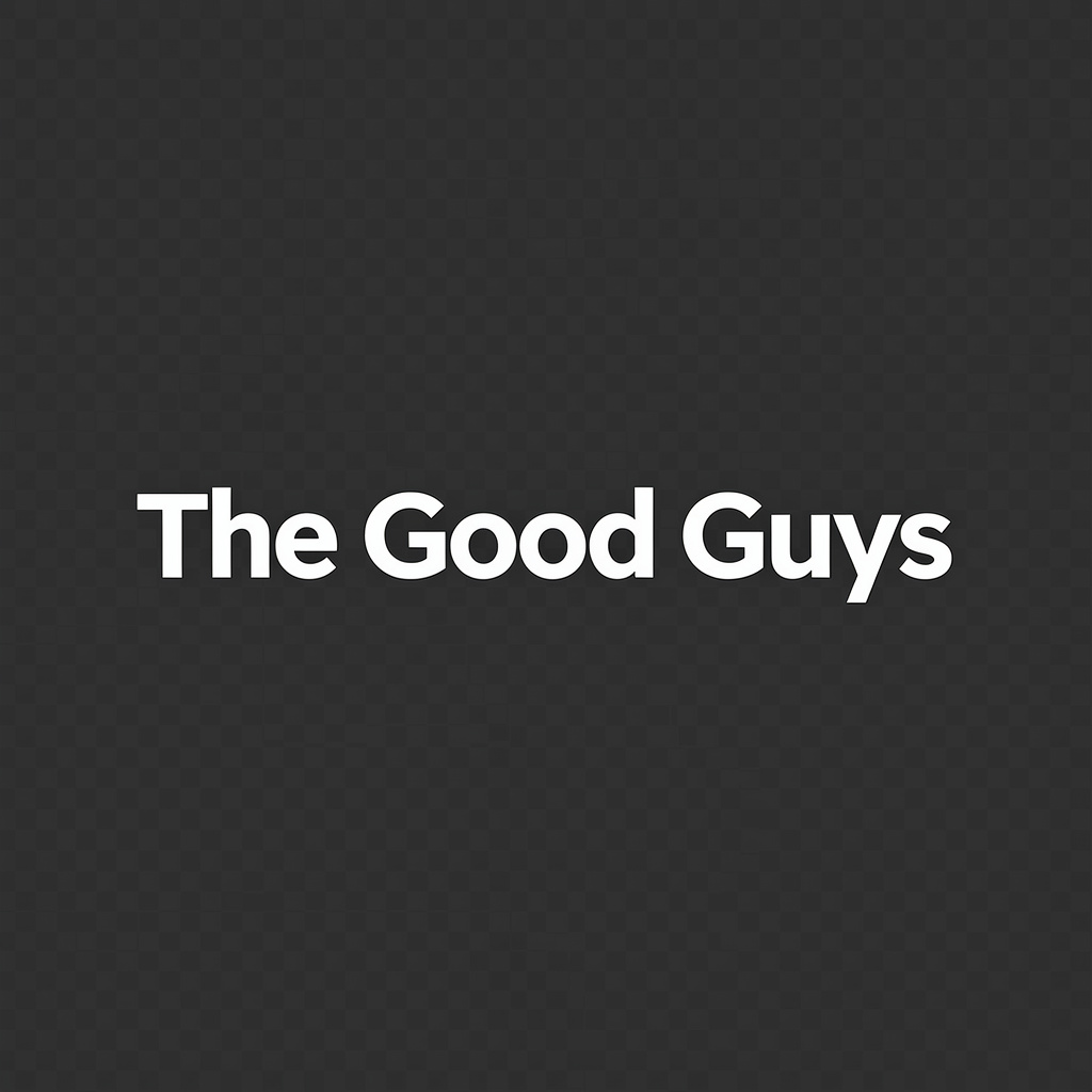 Create a clean, modern, text-only logo on a transparent background that reads "The Good Guys". Use bold sans-serif typography suitable for a webinar header. White text (for use on a dark header), no icon, no extra words. Centered, high contrast, crisp edges.